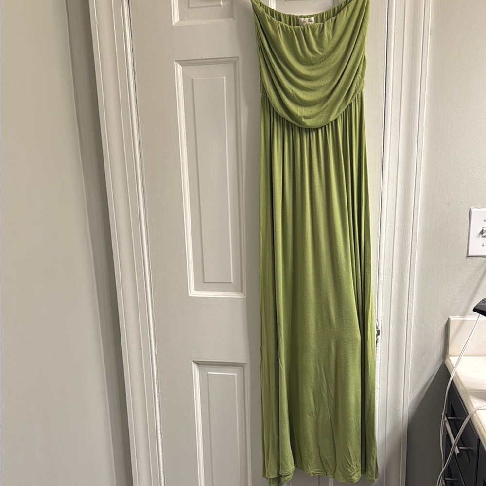 Elegant Key Lime Green Strapless Maxi Dress
